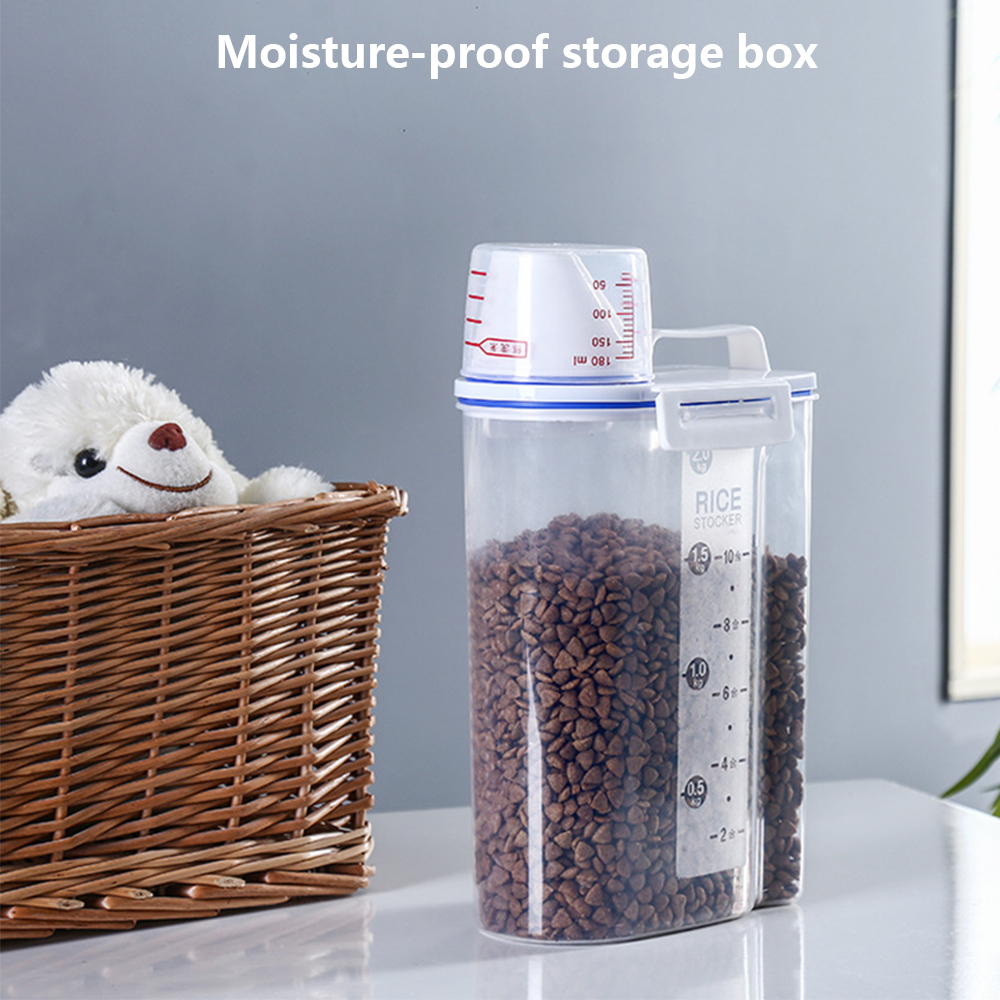 Boîte à nourriture pour chiens, seau de rangement scellé, rangement des aliments pour chats, petits trous en plastique pour les vider facilement du réservoir de stockage